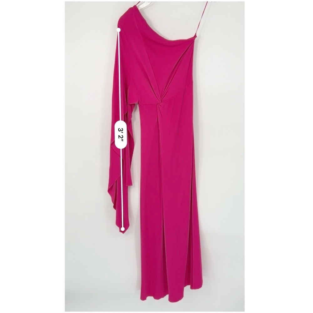 Zara Pink One Shoulder Cape Sleeve Knot Front Ribbed Knit Maxi Dress L 102-65 - Picture 5 of 16